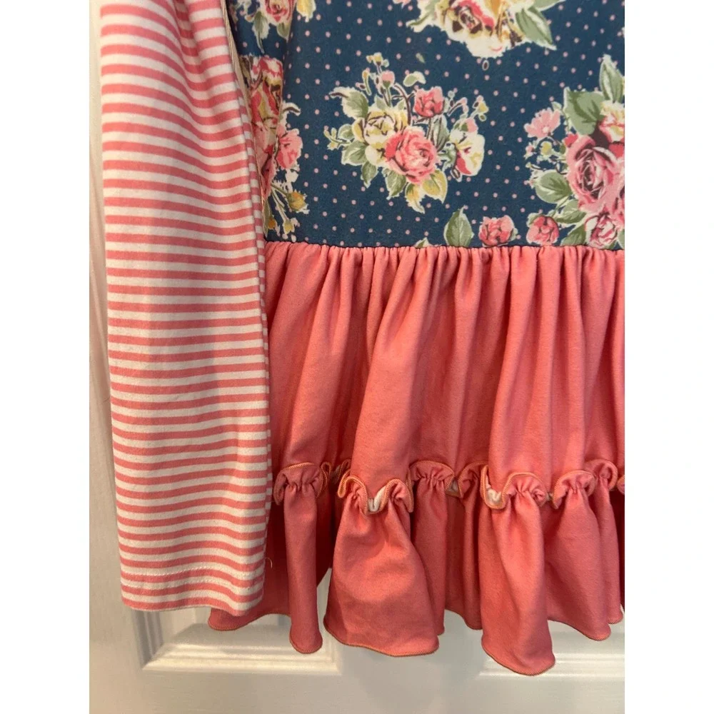 Cheeky Plum Leotard Dress Pink Floral Striped Ruffle Long Sleeve 4T‎ Boutique